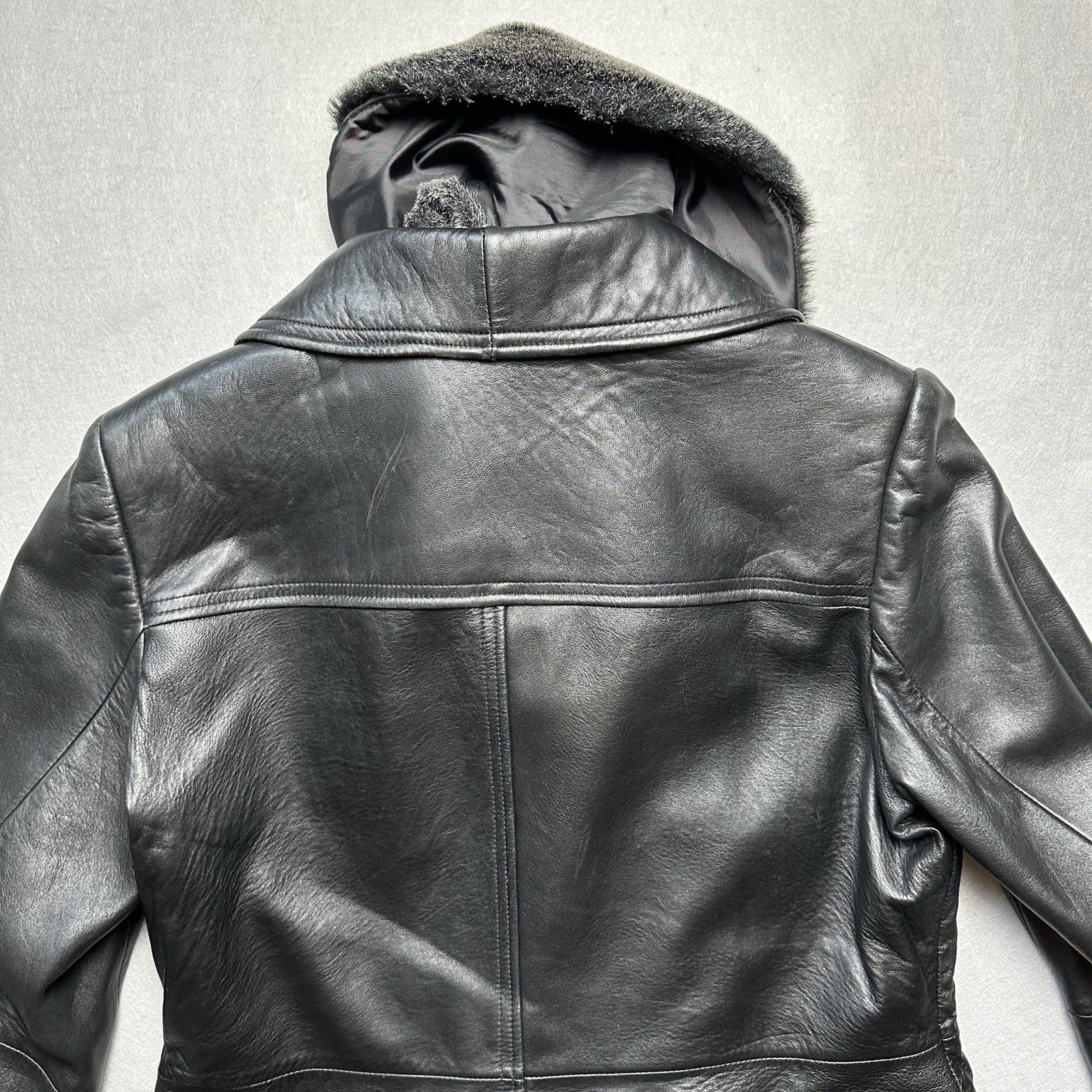 Y2K Preston & York Leather Jacket Detachable Fox Fur Collar Sz M Coat Lambskin