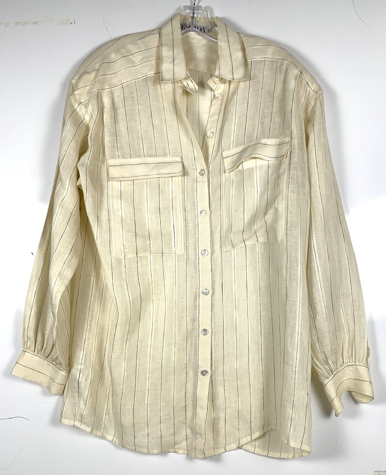 escada by margaretha ley Linen Blend Stripes Blouse Size 34 Beige