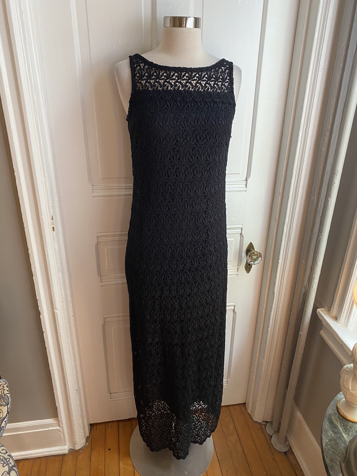 CAROL LITTLE VINTAGE BLACK LONG LACE SHEATH DRESS-SIZE4-NWOT-STUNNING BEAUTY!