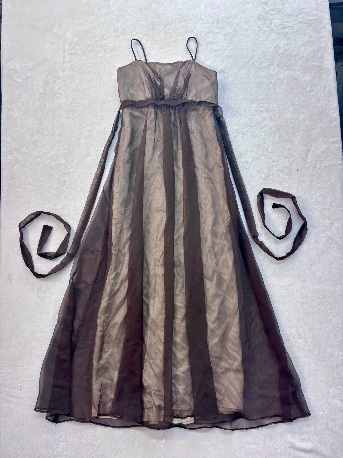 Vintage Mackenzie Michaels Brown and Cream Formal Dress — Size 8 — Y2K, 90s!!