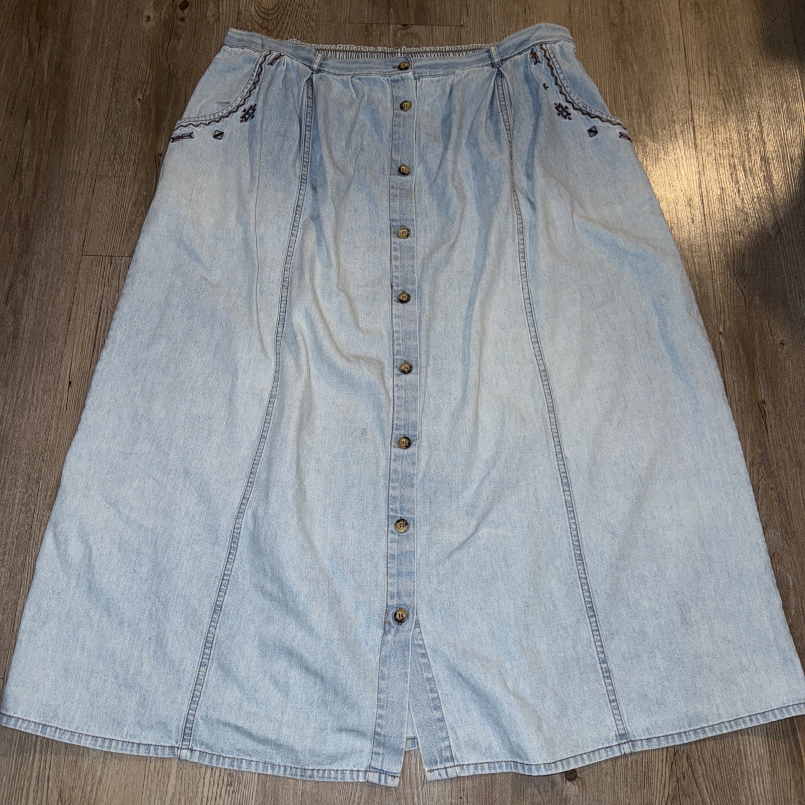 Vintage Chambray Denim Maxi Skirt Womens Size 1XL 38” Waist 34”Long Southwestern