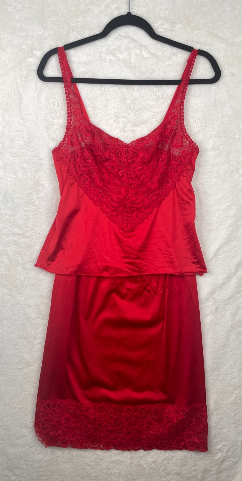 Vtg Vanity Fair Red Lace Camisole Tank Slip Skirt Set Lingerie Sz Small/34-40