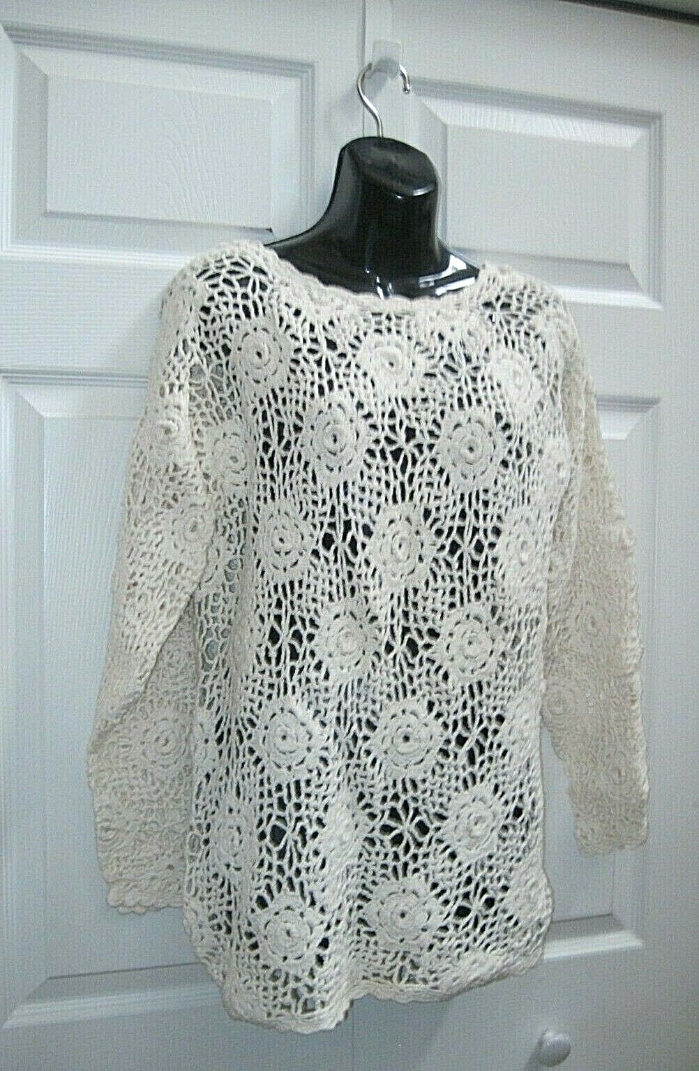 Reference Point Women&rsquo;s Medium VINTAGE Ivory Crochet Knit Top Long Sleeves