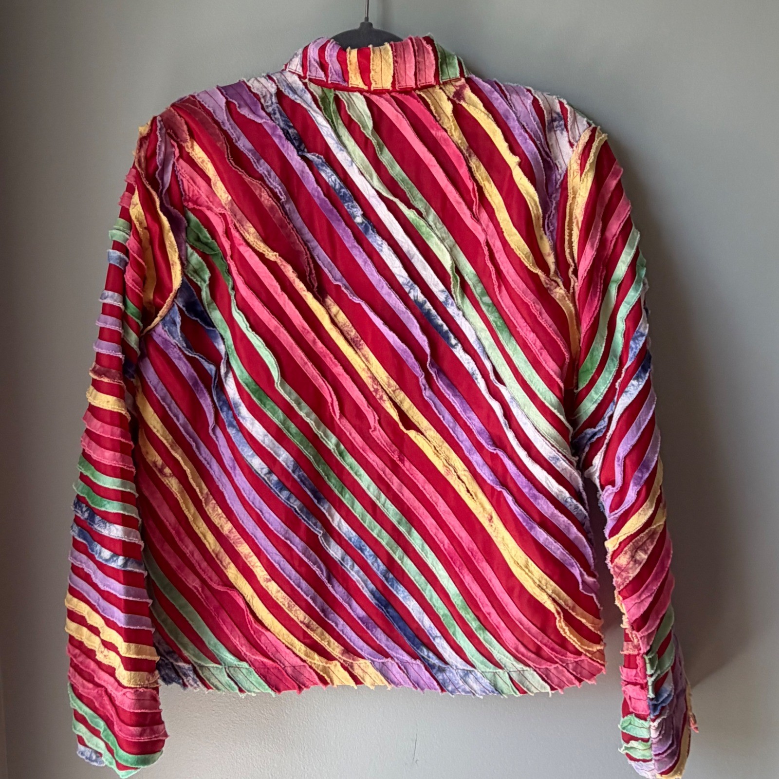 Vintage KEREN hart Jacket Blazer Rainbow Ribbons 100% Cotton Wood Buttons Small
