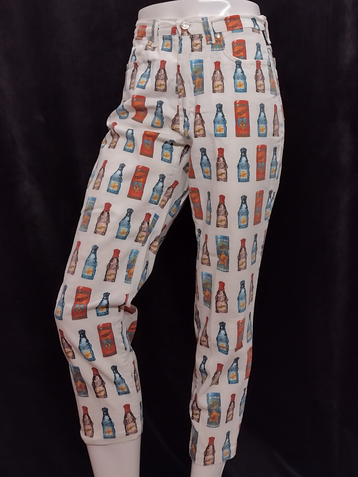 1990&rsquo;s Funky Gianni Versace High waisted Colourful Perfume Bottle pattern Jeans