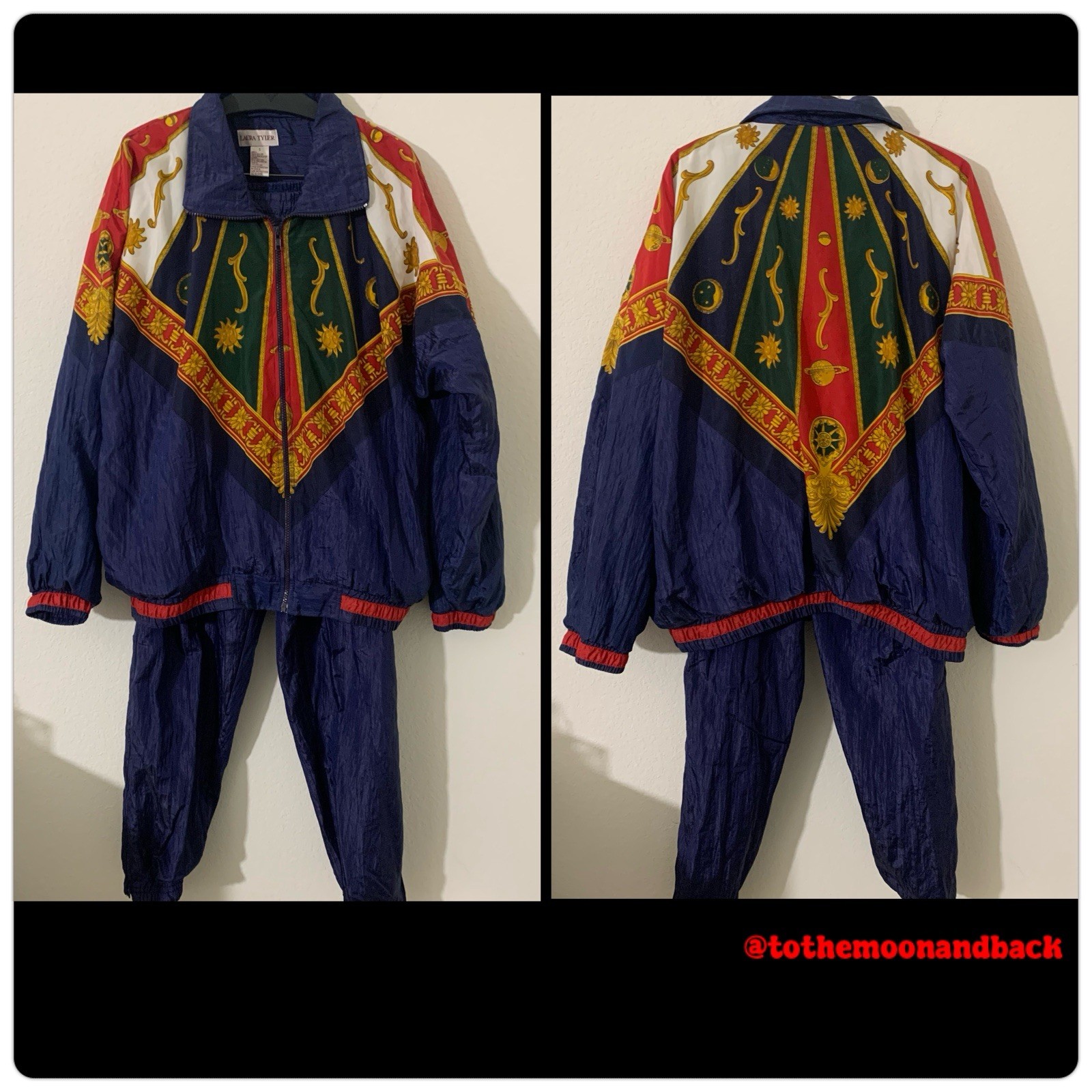 Vtg 80’s Laura Tyler Women’s Tracksuit 2 Pc Jacket Pants S Blue Baroque