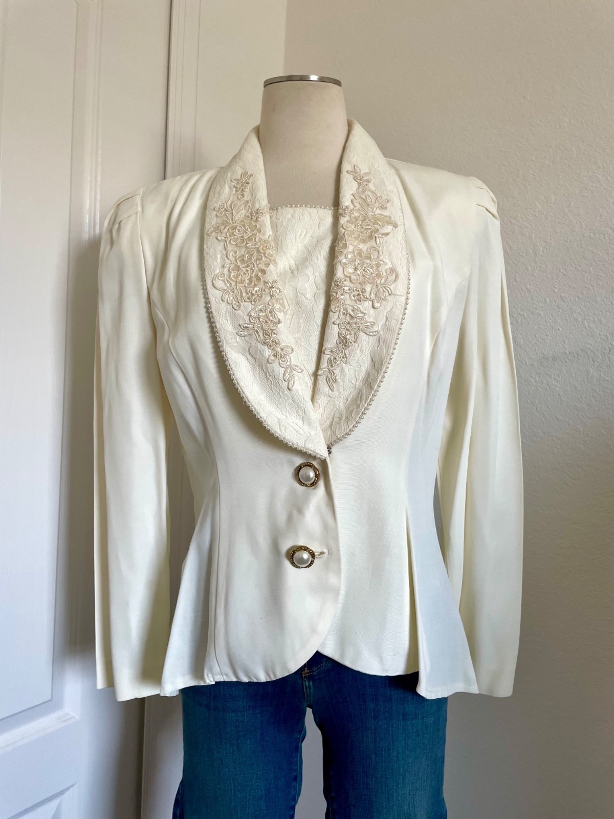 Vintage 1980s Jeffrey & Dara Structured Blazer Sequin, Pearl + Embroidered SZ 10