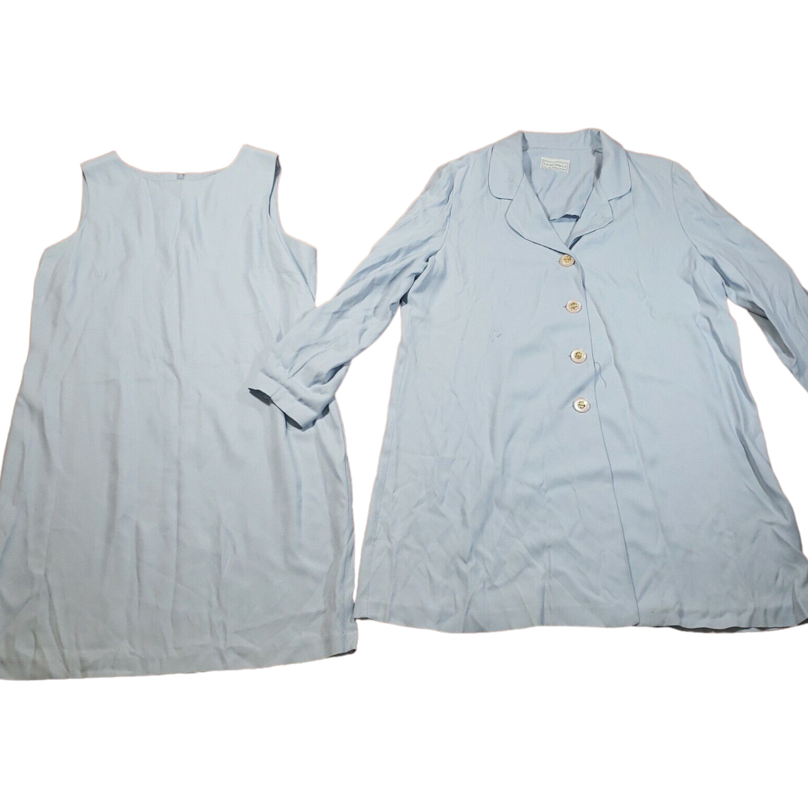 VTG 80s ED Michaels Sleeveless Dress w/Coat Set Sz 16 Periwinkle Blue Made USA