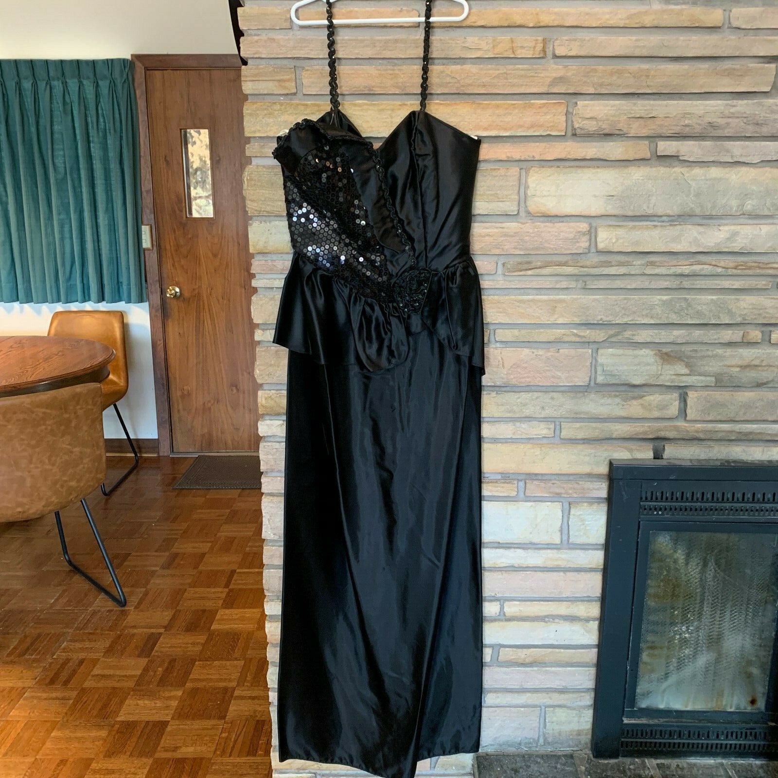 Vintage FLIRTATIONS Alfred Angelo Black Sequin Prom Gown Dress 7/8