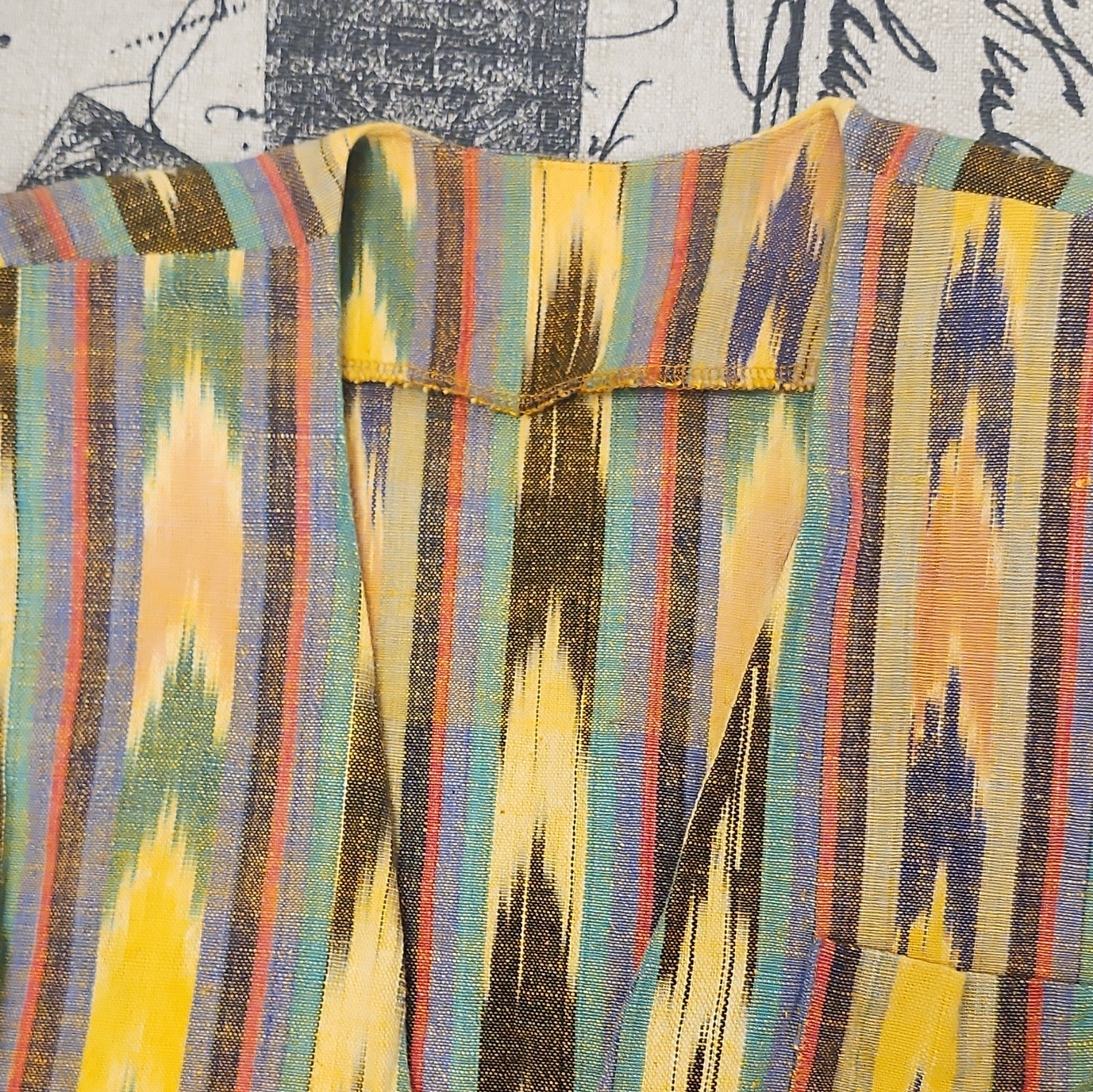 Multicolor Ikat Pattern Women&rsquo;s Jacket Long Sleeve Yellow Brown Blue Green Red