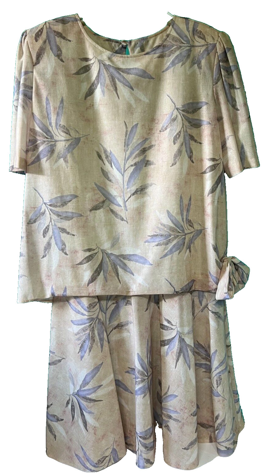 California Looks Vintage Dress 20W Beige Purple Floral USA 1980&rsquo;s