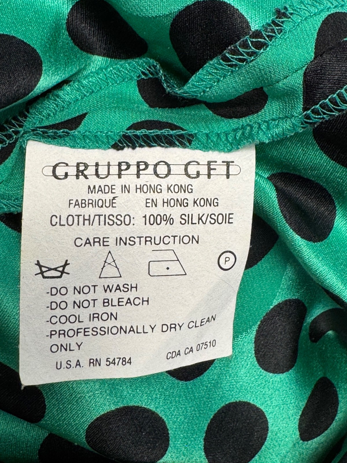 Vintage Emanuel Ungaro Ter silk green black polka dot dress size 6