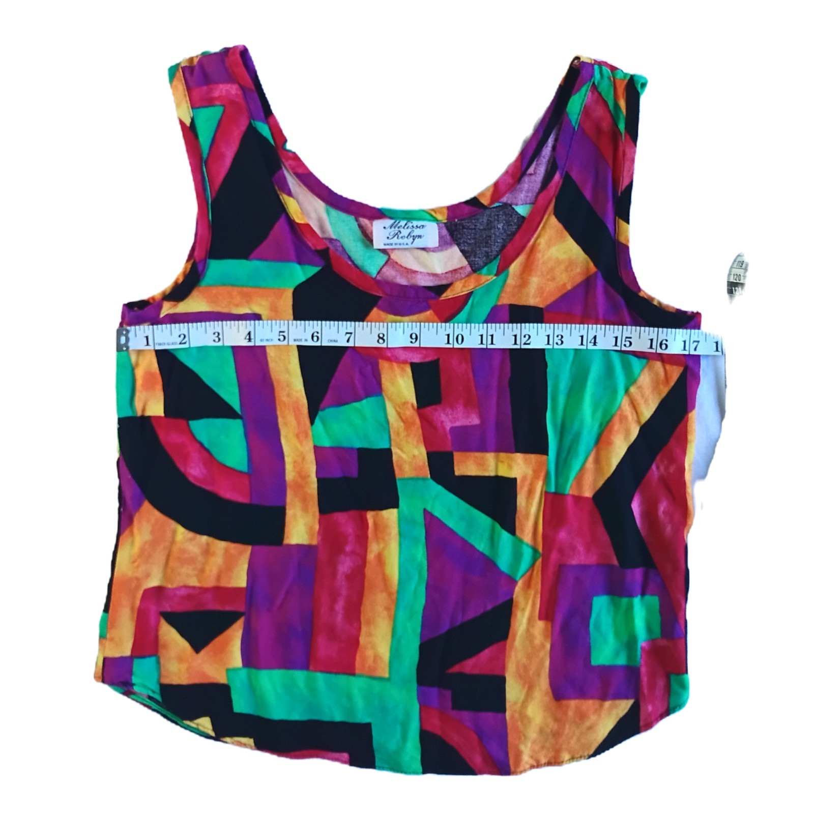 VTG 90s Melissa Robyn Multicolor Geometric Print Scoop Neck Tank Top Made USA Lg