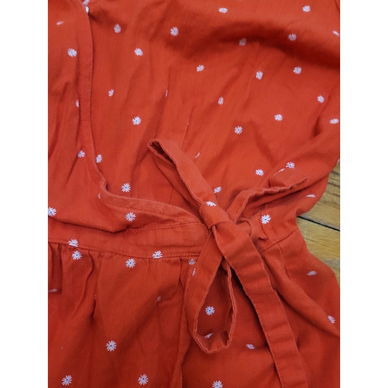 Old Navy Orange Floral Daisy Wrap Dress EUC L Boho Cottagecore Coastal Cowgirl