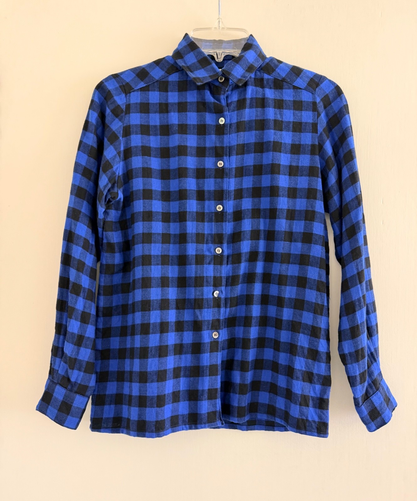 vintage woman&rsquo;s Ports check long sleeve wool-blended shirt, blue, S