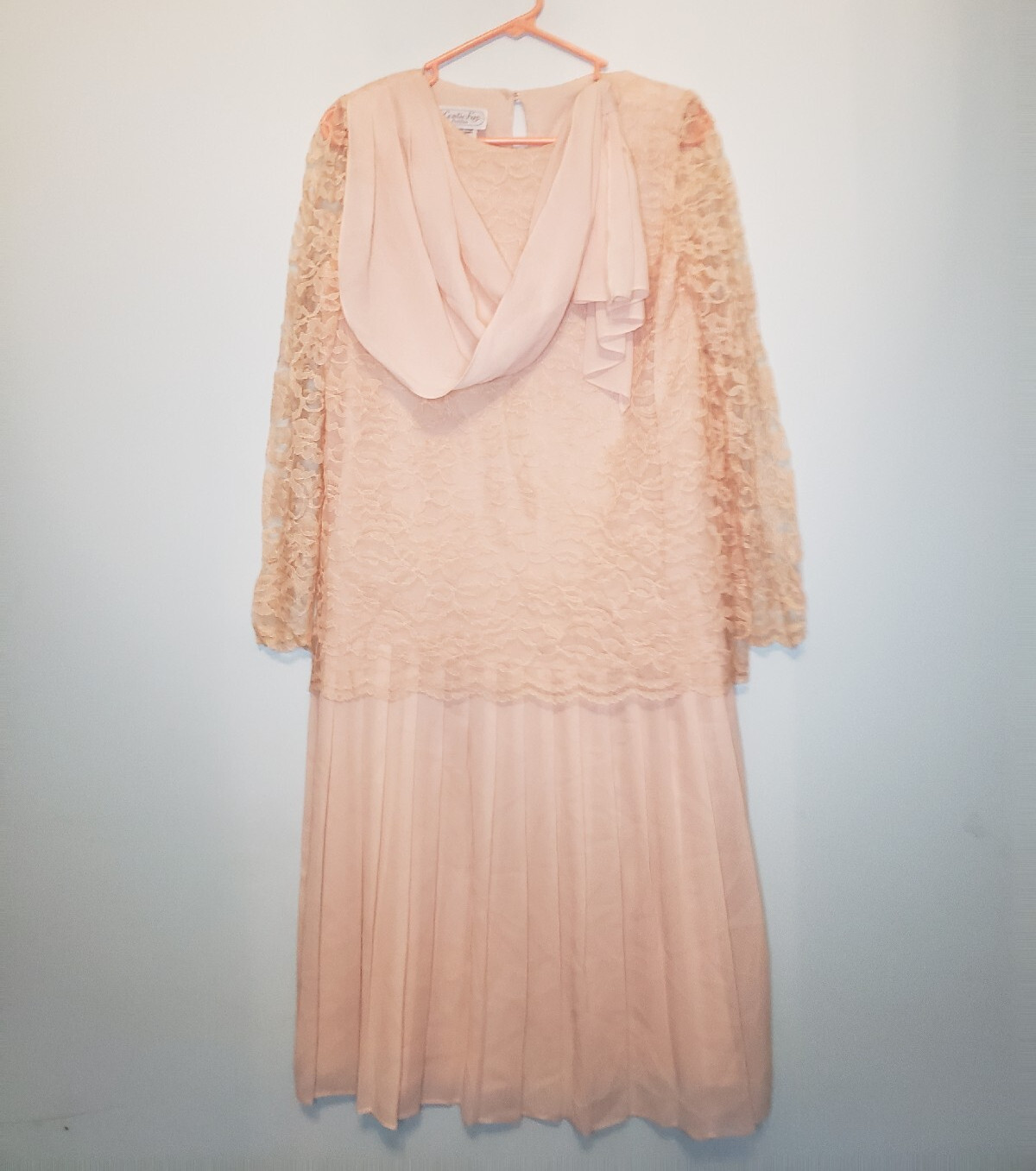 VTG Leslie Fay Womens Petites Sz 10P Dress Mother Of The Bride Pink Floral Lace