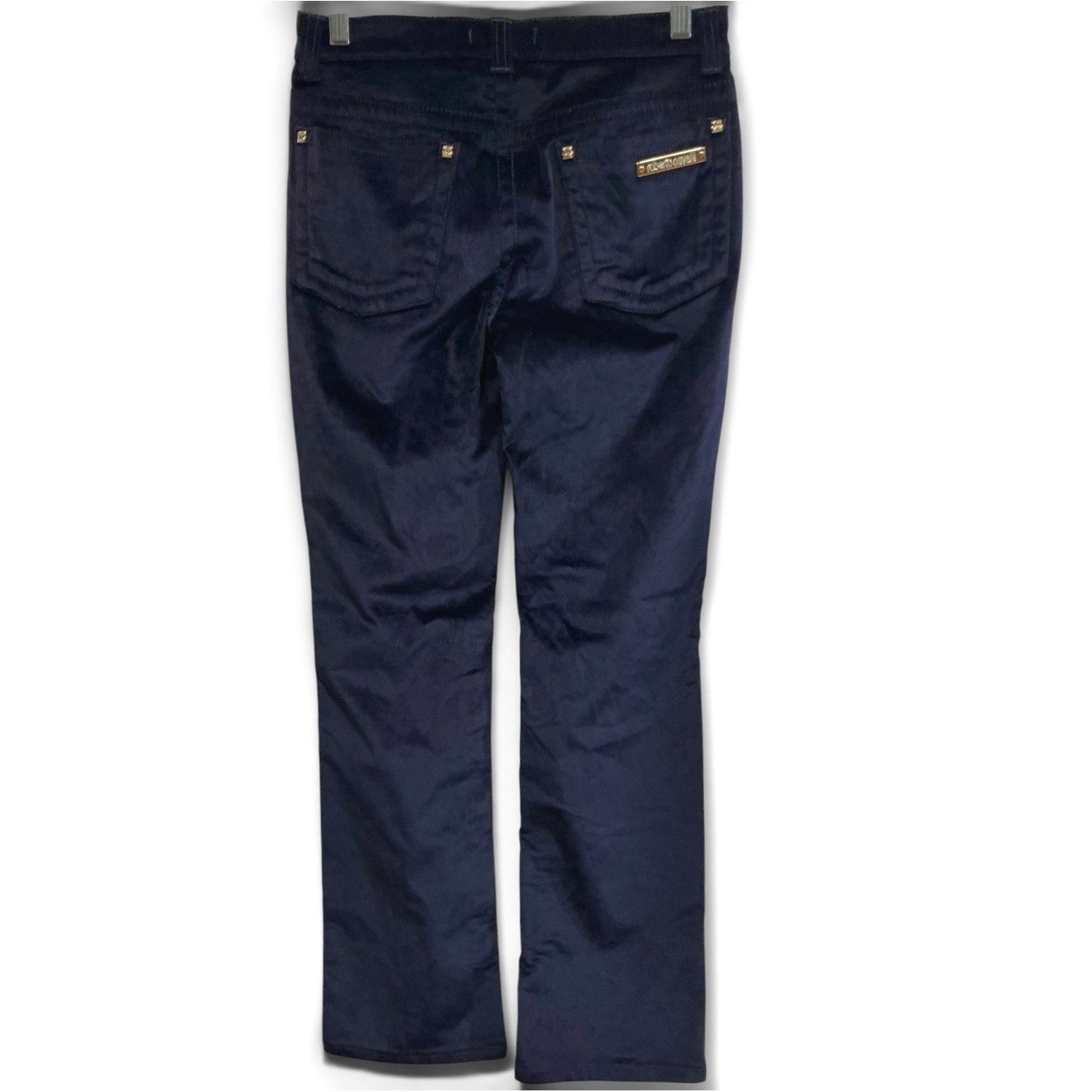 NWT Roberto Cavalli Blue Violet Stretch Velvet Pants Gold Hardware Y2K IT 40 4