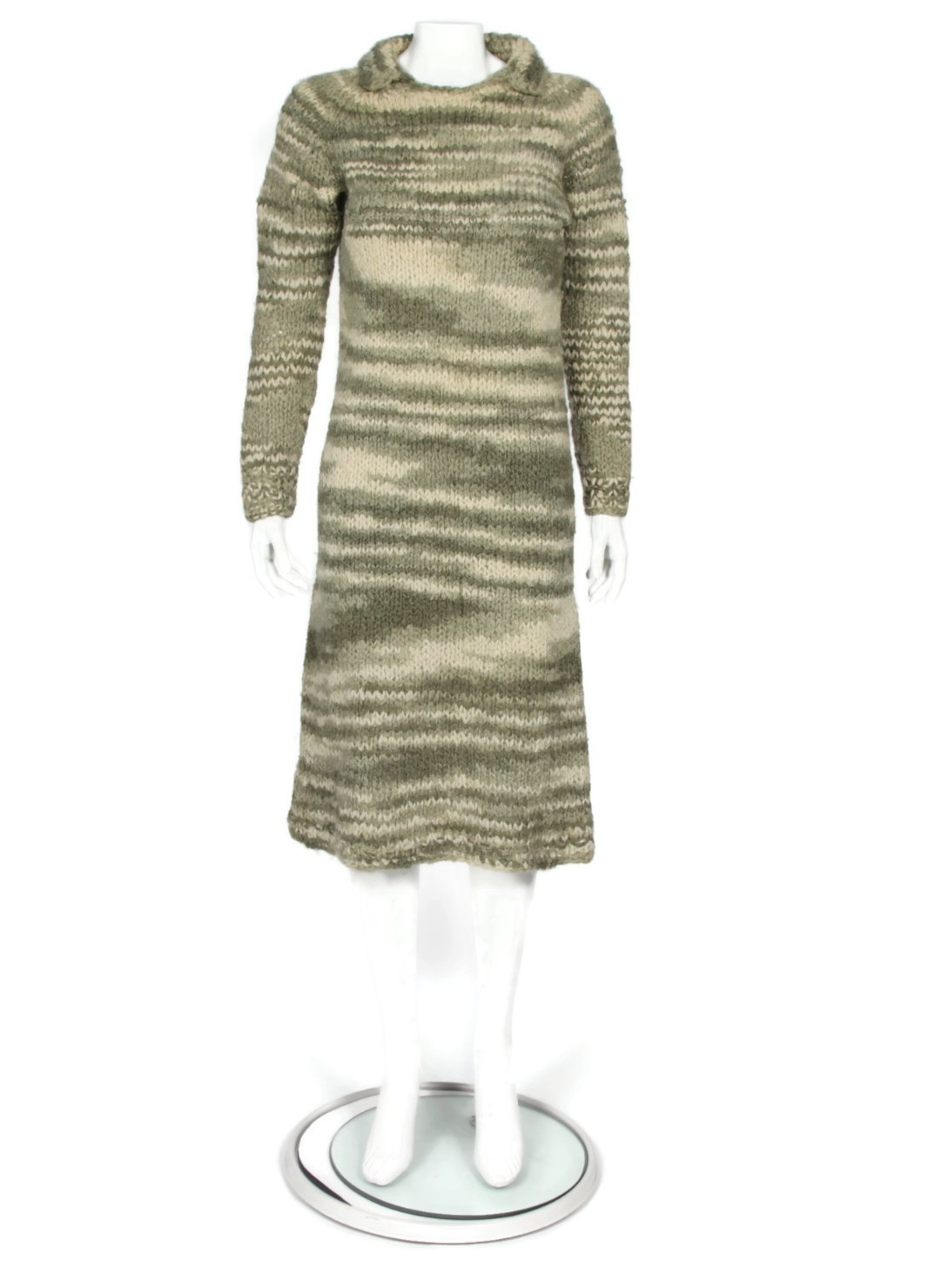 Vintage 1970s Homespun Marled Knit Grays Midi Sweater Dress M Southwest /226