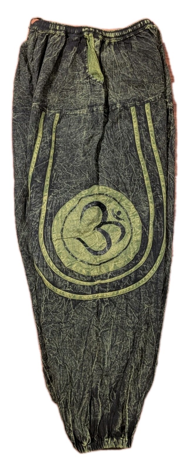 Vintage Kharmic Chameleon Harem Pants Black Green Acid Wash Festival Boho