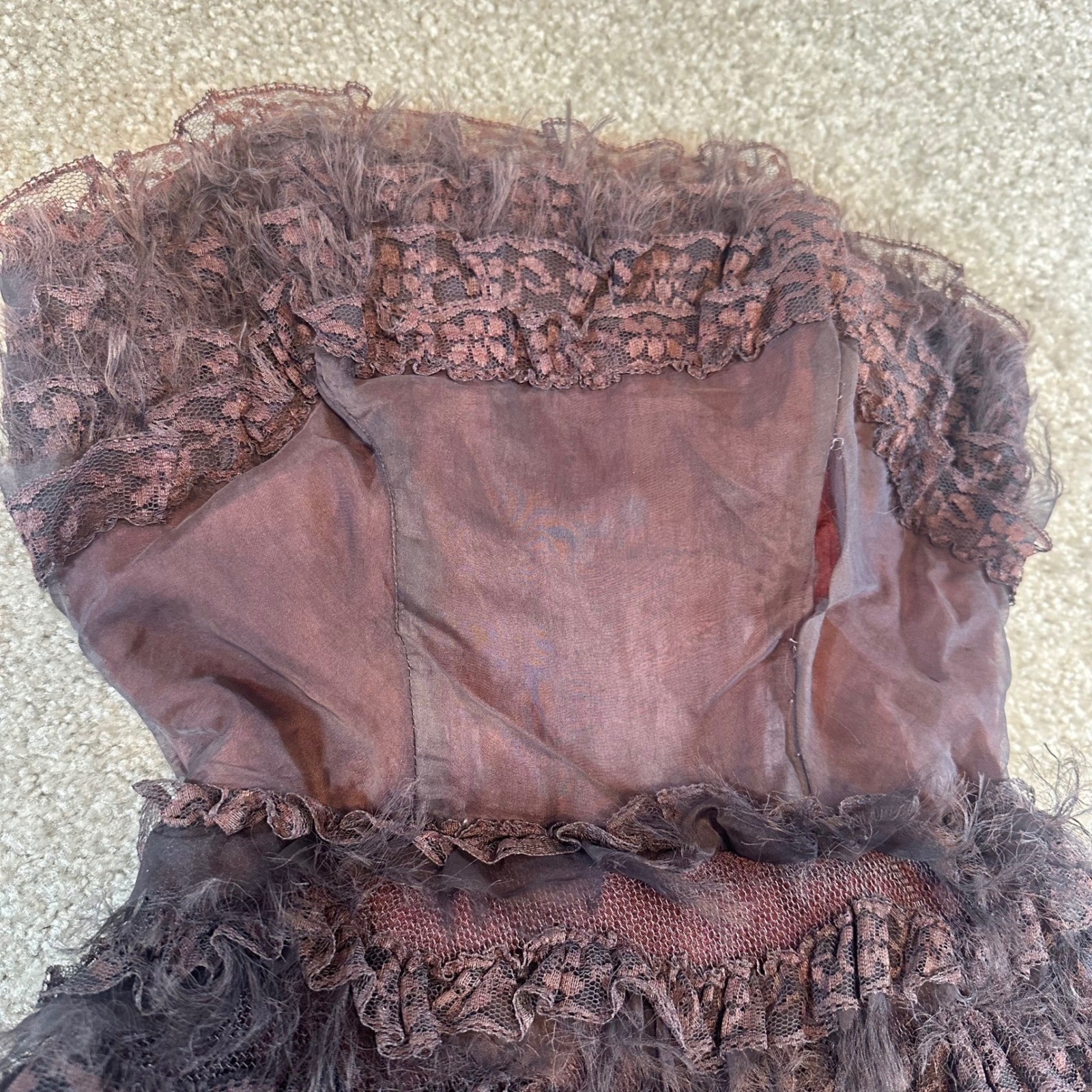Vintage 1950s Strapless Lace Ruffle Ball Gown Tiered Tulle Dress Purple Fair **