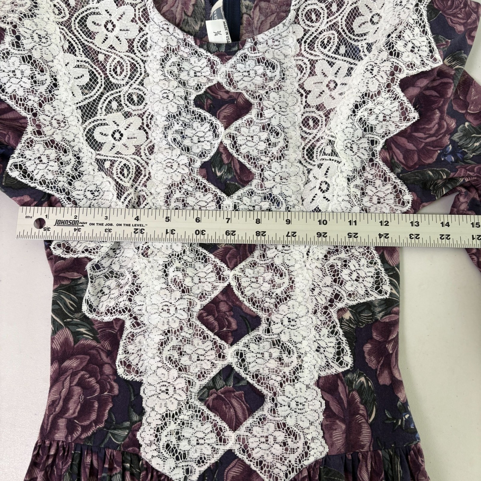 Vintage Jessica McClintock Gunne Sax Dress Size 3 4 Floral Lace Trim Cottage