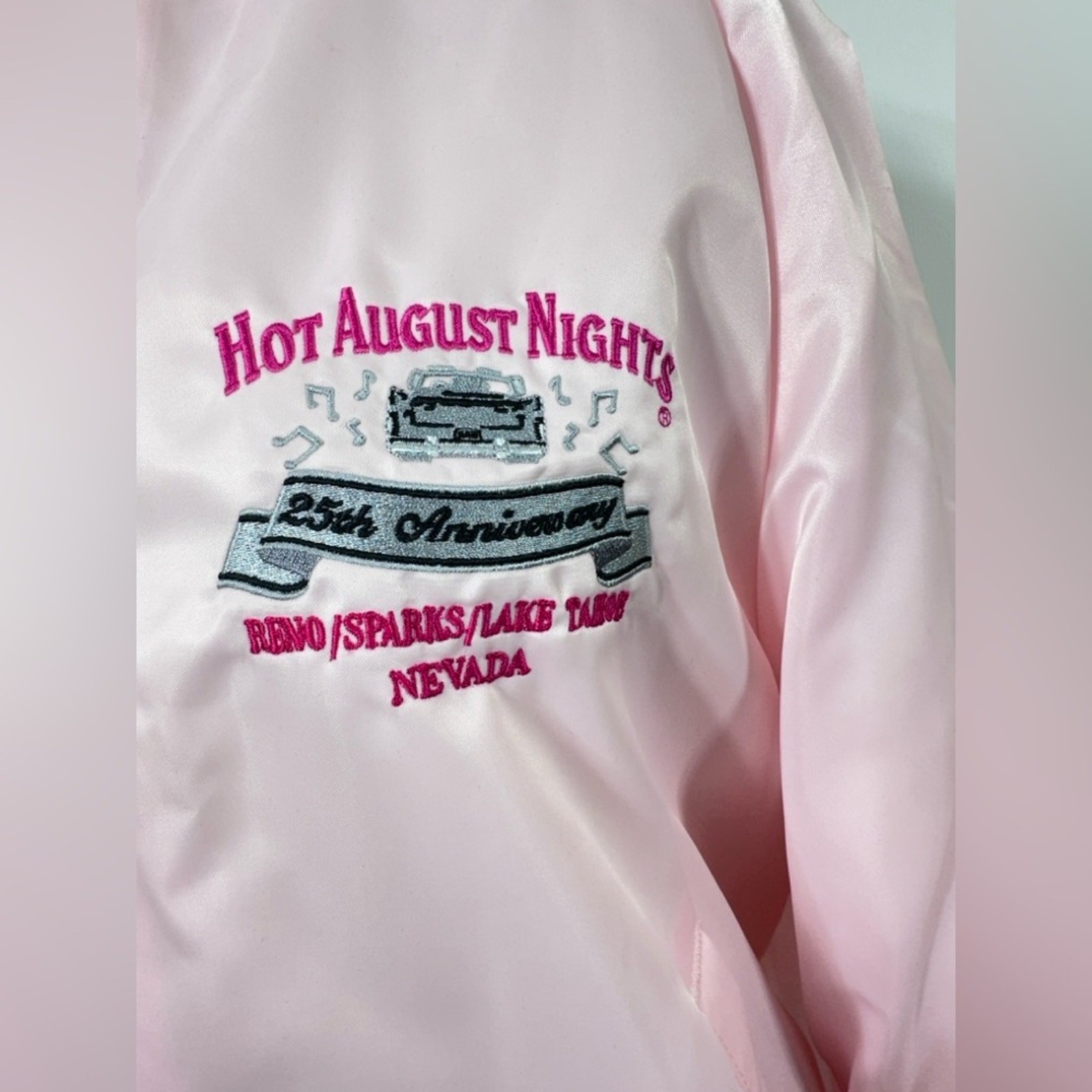 Hot August Nights Satin Bomber Jacket Pink 25th Anniversary size medium