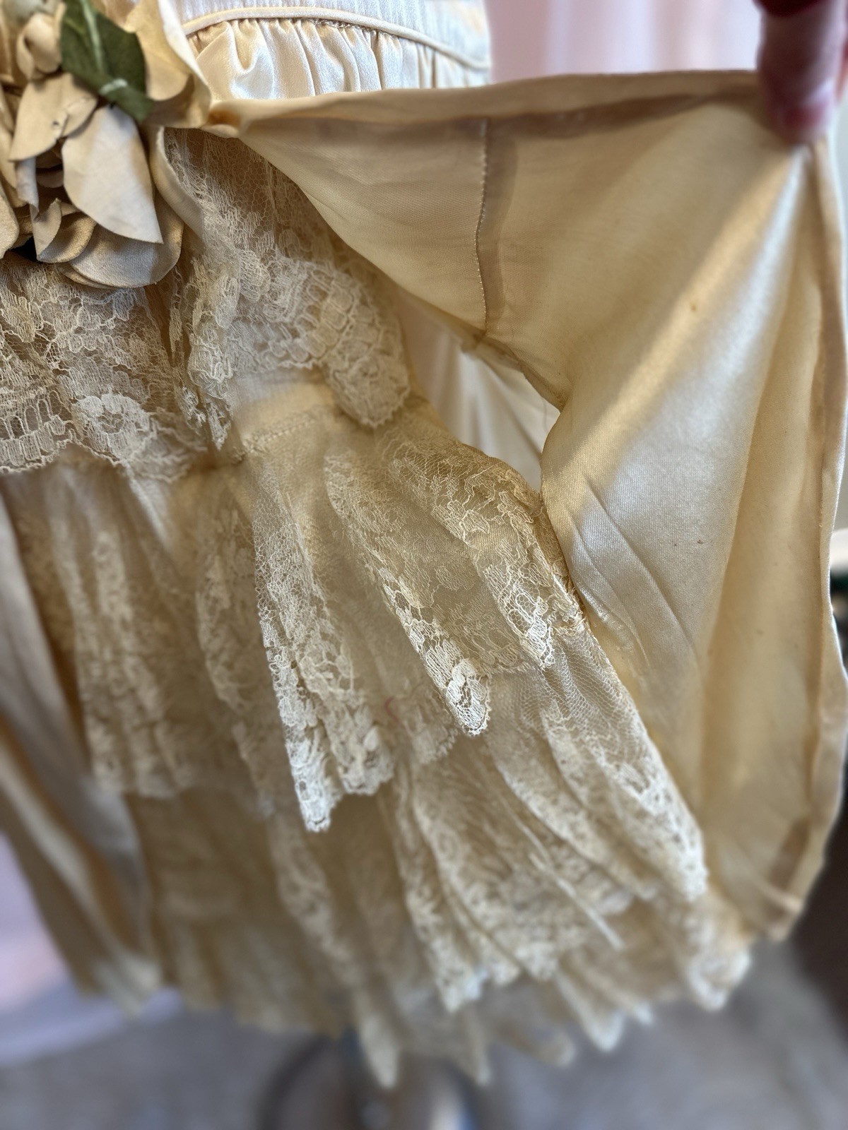 Vintage Antique 20s Flapper Wedding Dress Ivory Lace Drop Waist As Is S