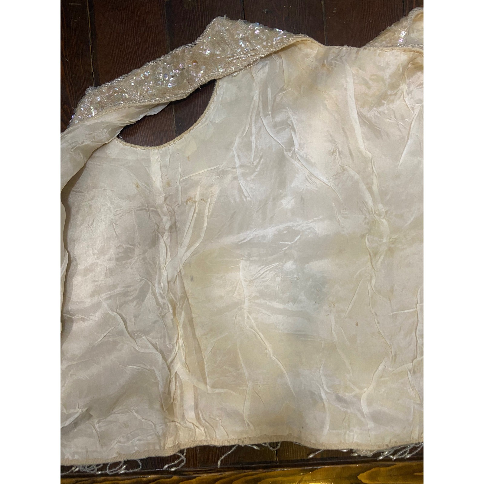 Authentic Vintage 1960s Hand Beaded Iridescent Scalloped Tank with Beaded Fringe