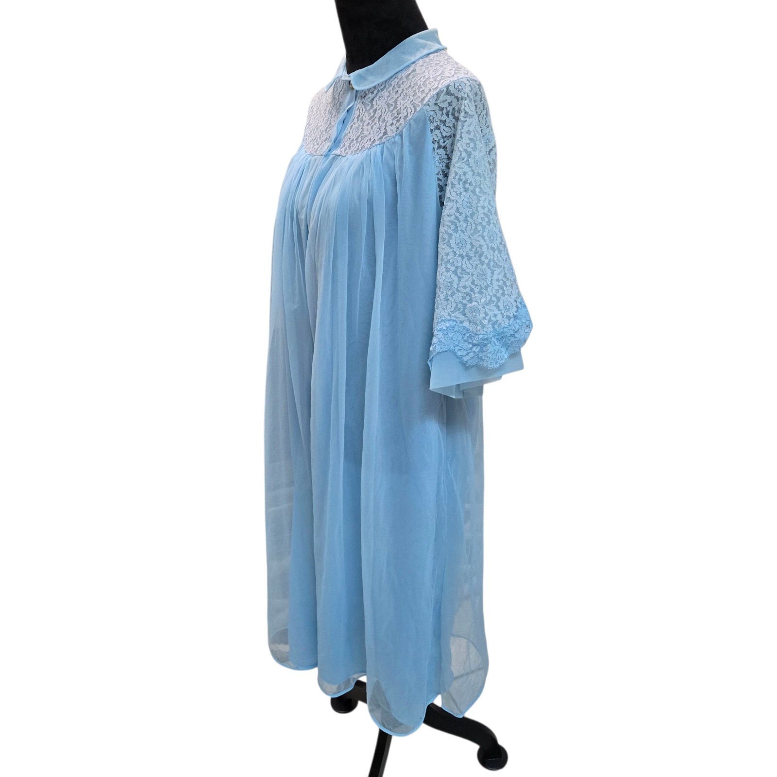 Vintage 50s Texsheen Peignoir Robe Chiffon Lace Powder Blue Size Small USA