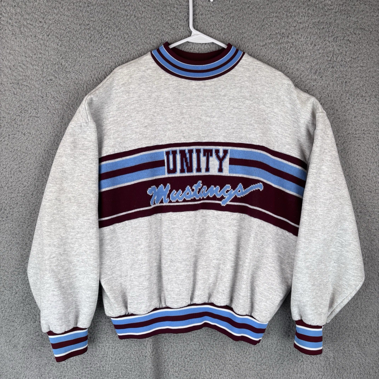 Vintage Varsity Sweatshirt Womens XL Cheer Mustangs Heather Gray 80s Made USA