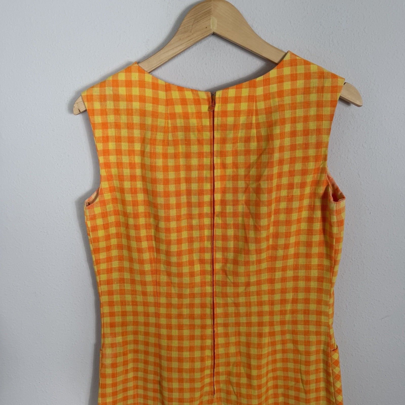 Vintage 1960s Mod Orange Checkered Shift Dress Women’s Size M/L