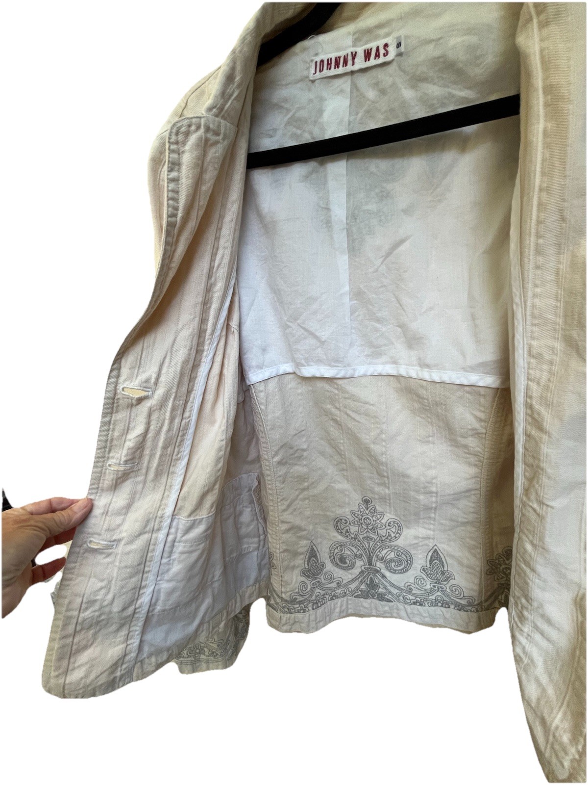 Johnny Was Vintage Cream S Blazer Jacket Grey Design Textured Fabric 3 Button