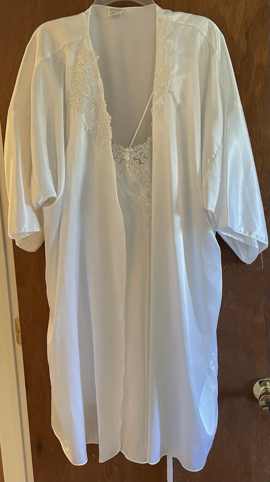 Bridal Négligée Piegnoir California Miss, Vintage White Satin, Lace, 2X women’s