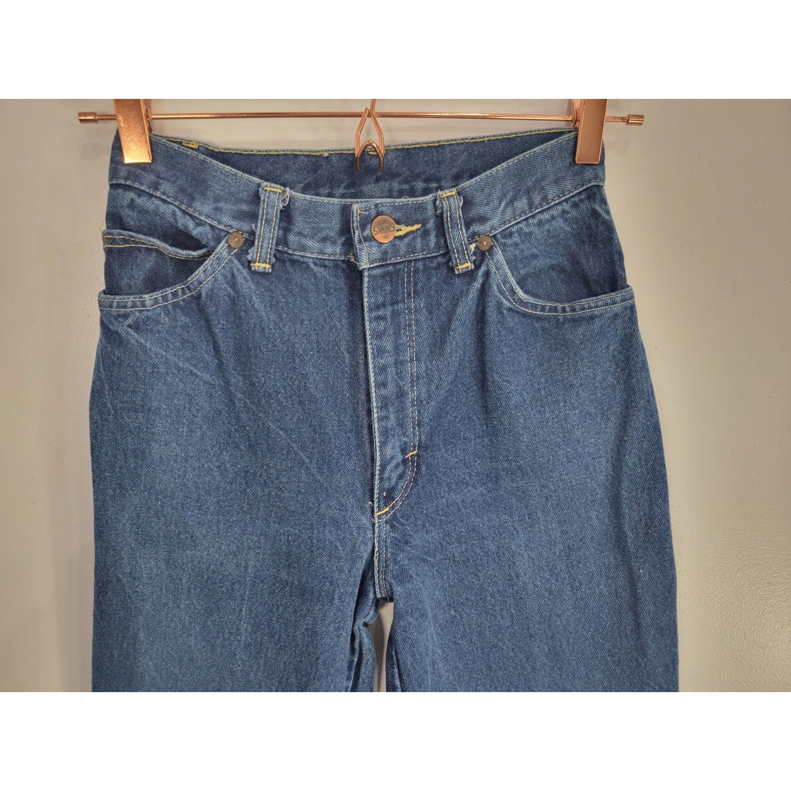 Vintage Stunts High Waisted Straight Leg Blue Denim Jeans Made in USA 25 Waist