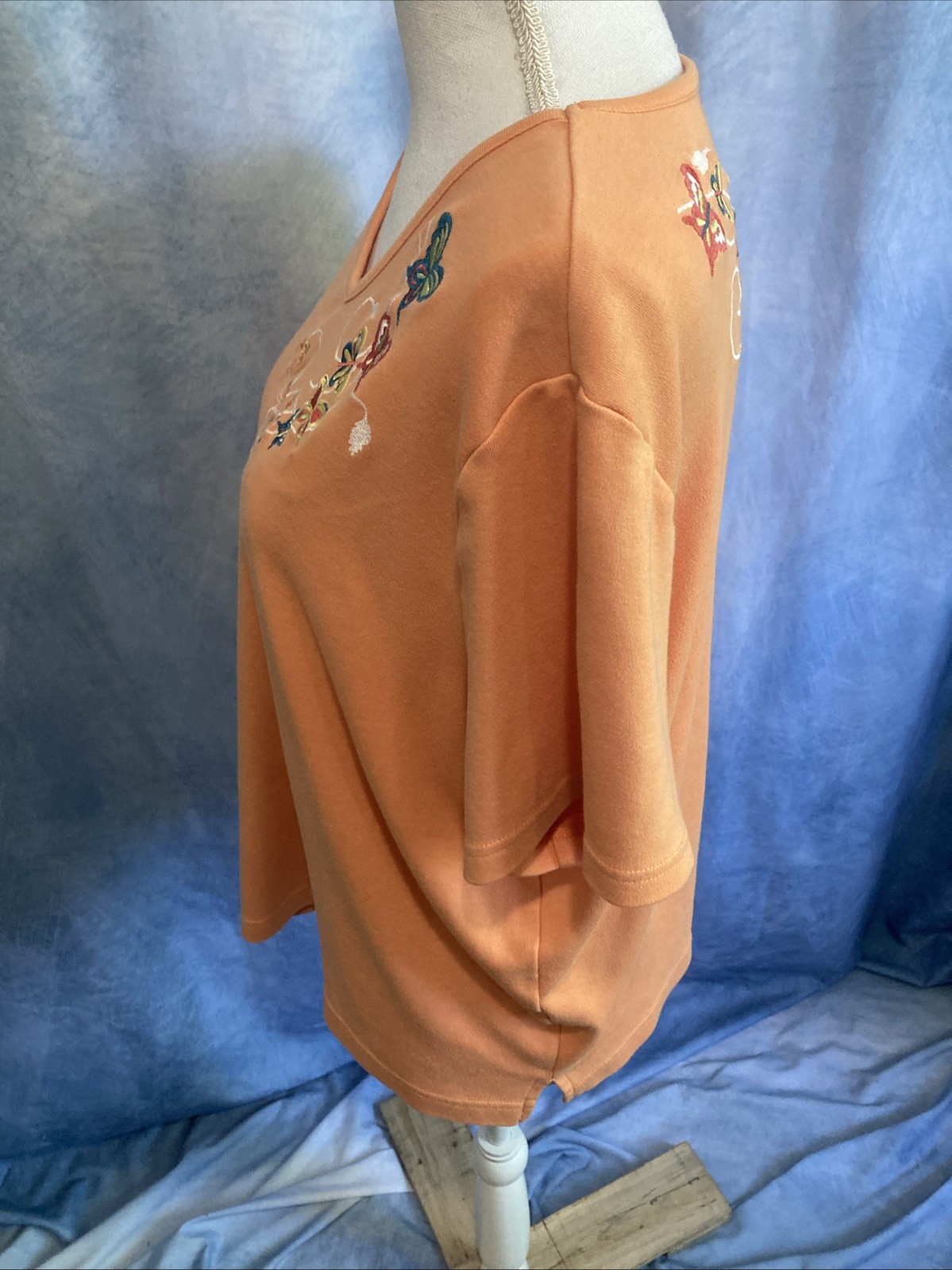 VTG 90s Y2K Breckenridge Grannycore Butterfly Embroidered Top XL Peach Orange