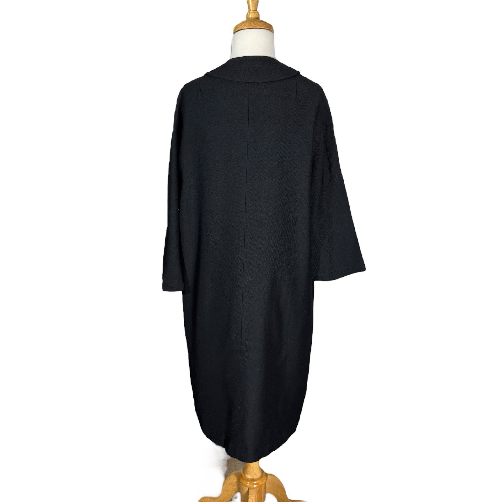 1950’s Black Faille Cocoon Coat Elegant Split Mandarin Collar Dolman Sleeve