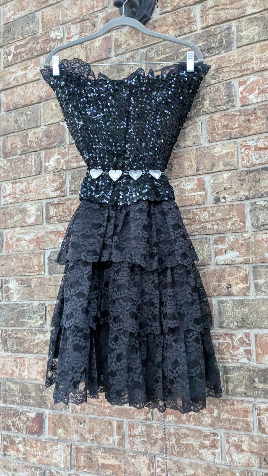 Vintage Flirtations 80s One Size S/M Sequin+Layered Lace Cocktail Party Dress