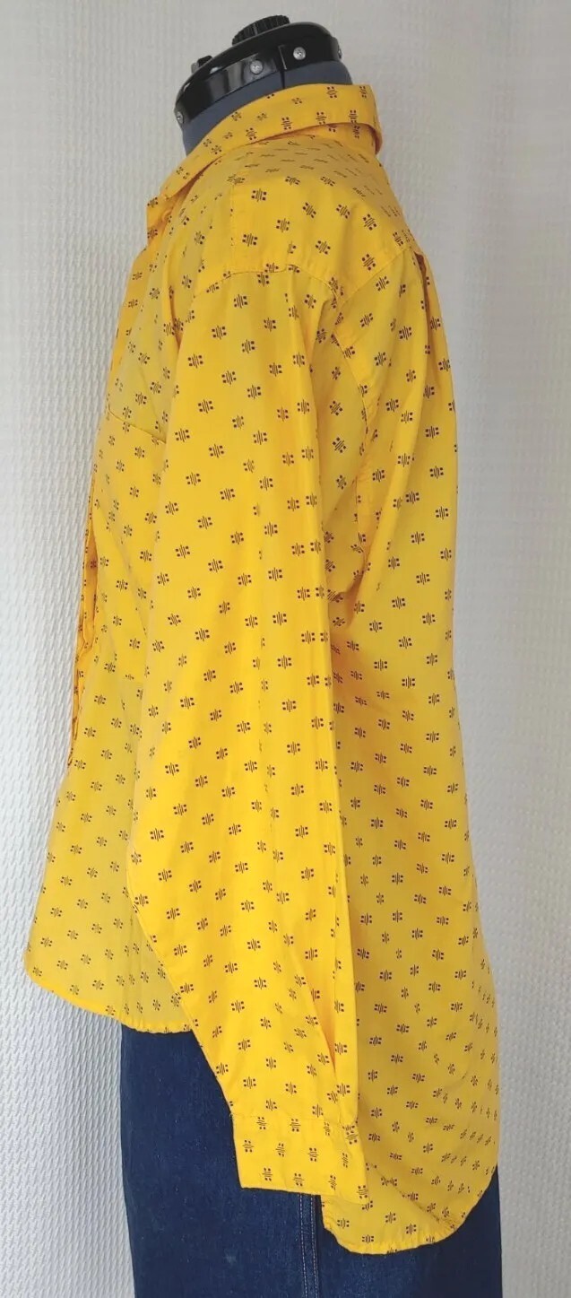 Vintage Good Look&rsquo;n Yellow Button Down Shirt with Black Pattern Size Medium
