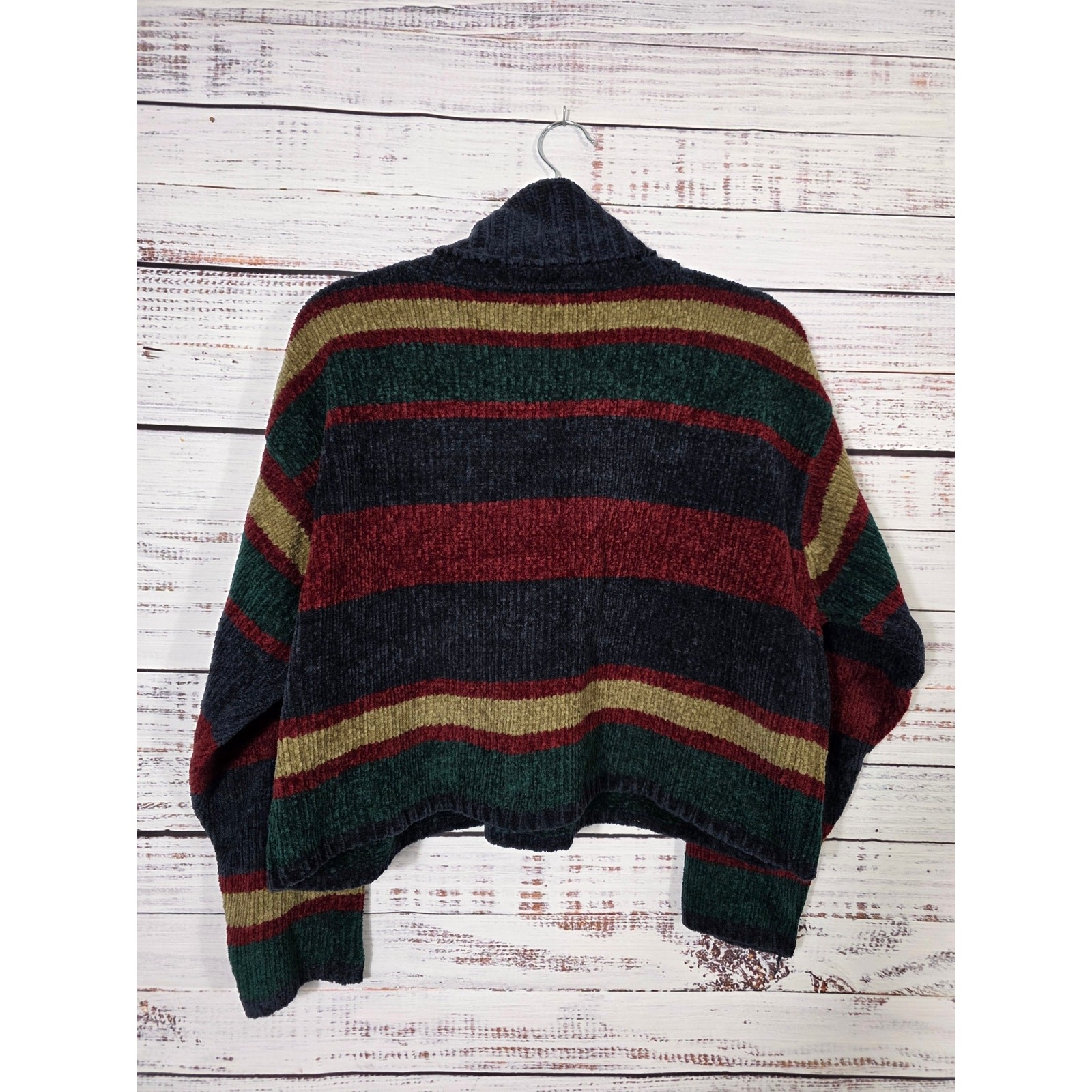 VTG 90s Reference Point Chenille Cropped Sweater Striped Boxy Mock Neck Retro L