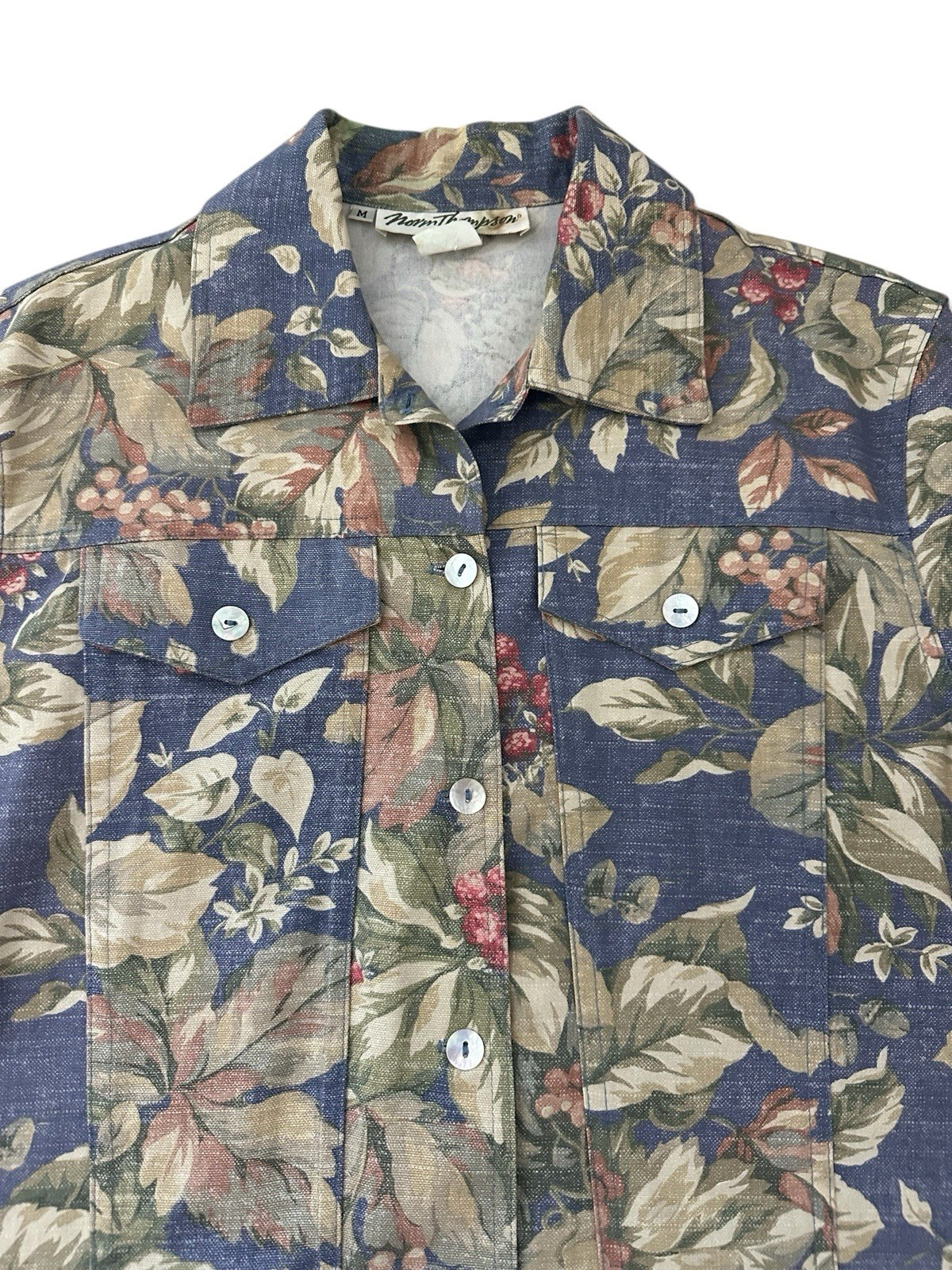 Vintage Norm Thompson Floral Lightweight Denim Jacket Size Medium All Over Print