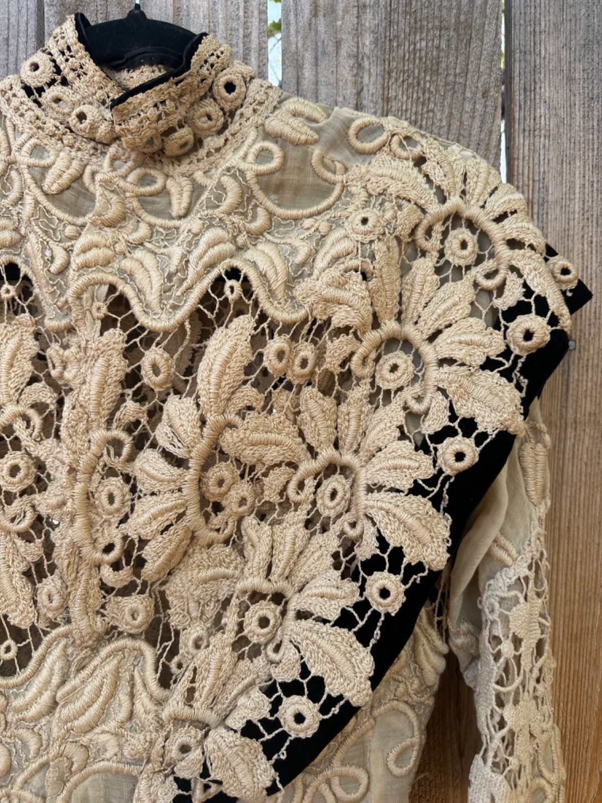 Edwardian Hand Made Irish Crochet Lace and Velvet Blouse Bodice Rare Antique