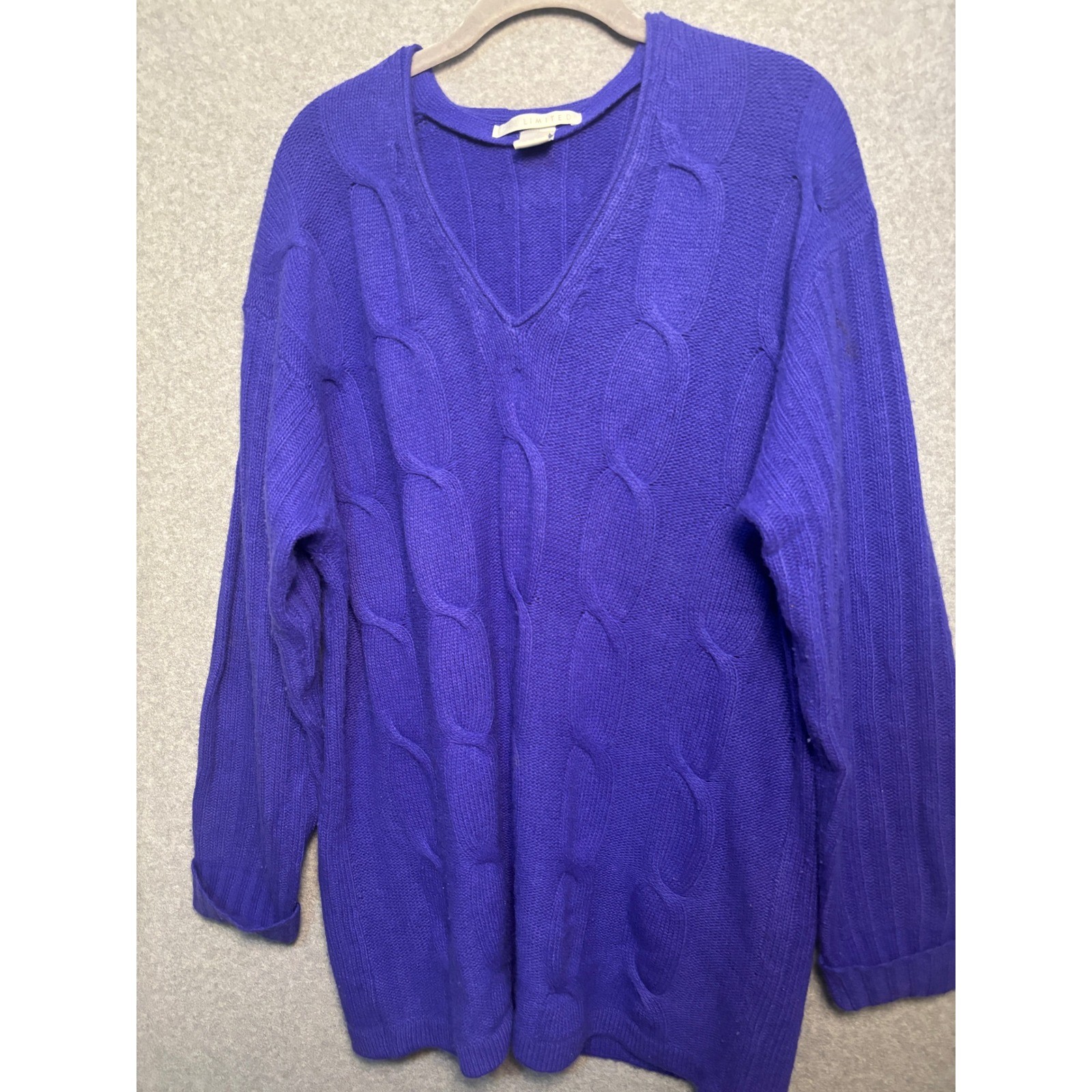 Vintage The Limited Angora Wool Cable Knit Sweater Purple Oversized 90s M