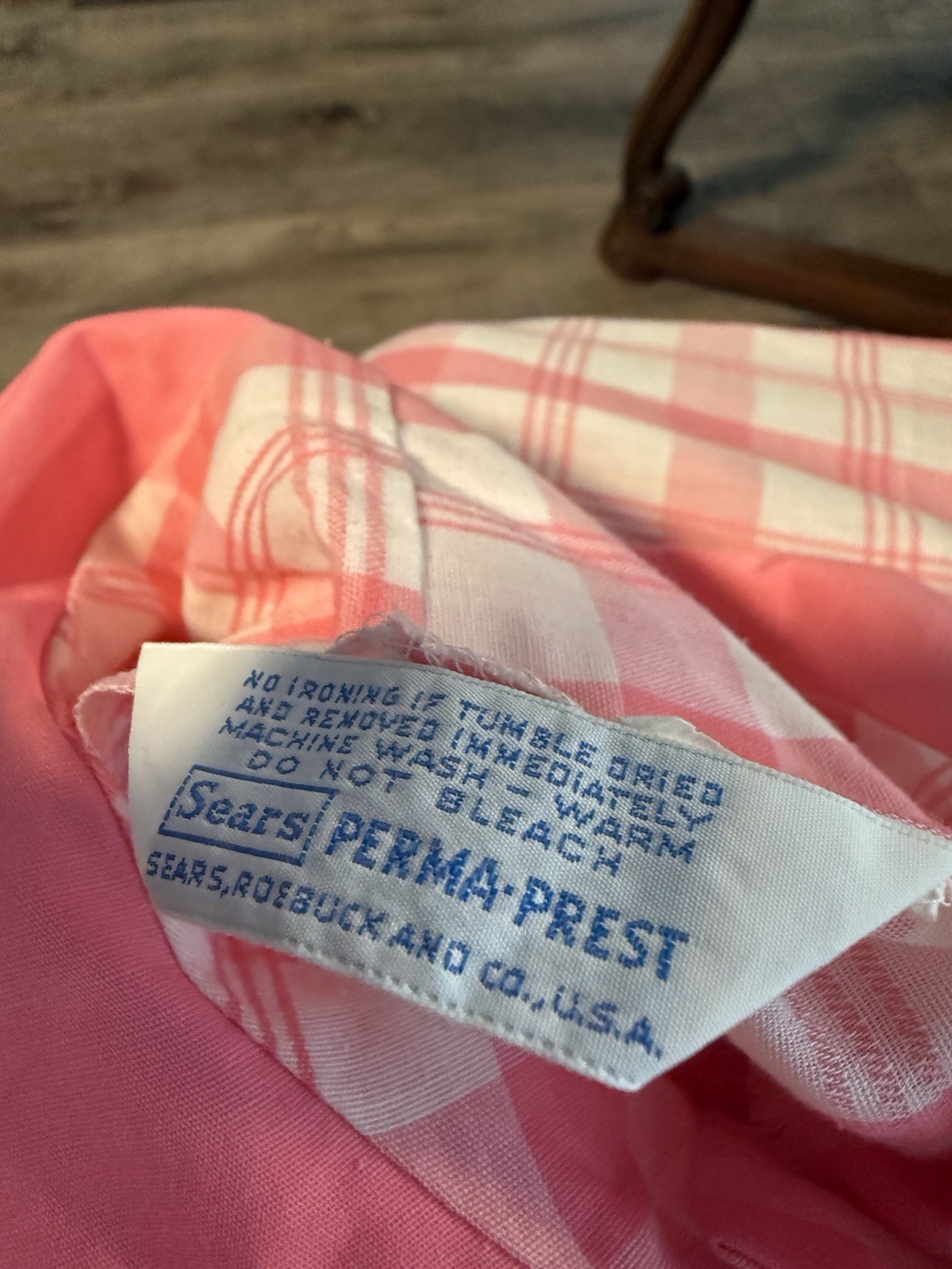 SEARS Perma Press Pearl Snap Sleeveless Gingham Shirt Pink L