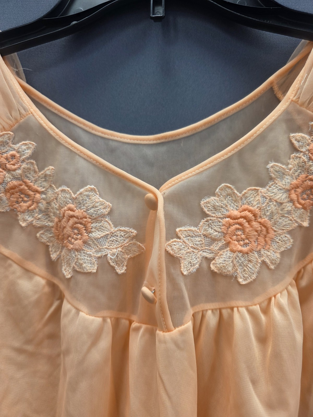 Vtg Babydoll Peignoir Set Peach Pandora Lingerie Robe Chiffon Sheer 100% Nylon