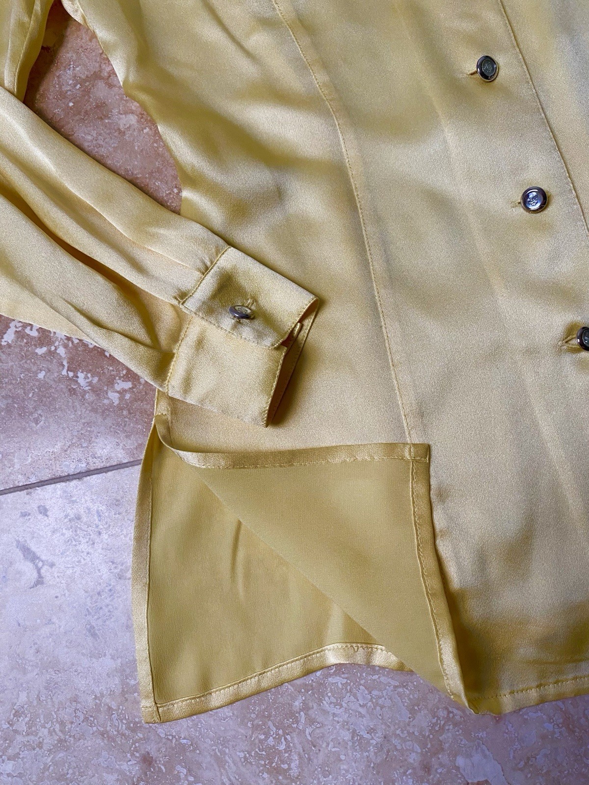 Gorgeous Vintage Escada by Margaretha Rey Canary Yellow Silk Blouse, Size 34