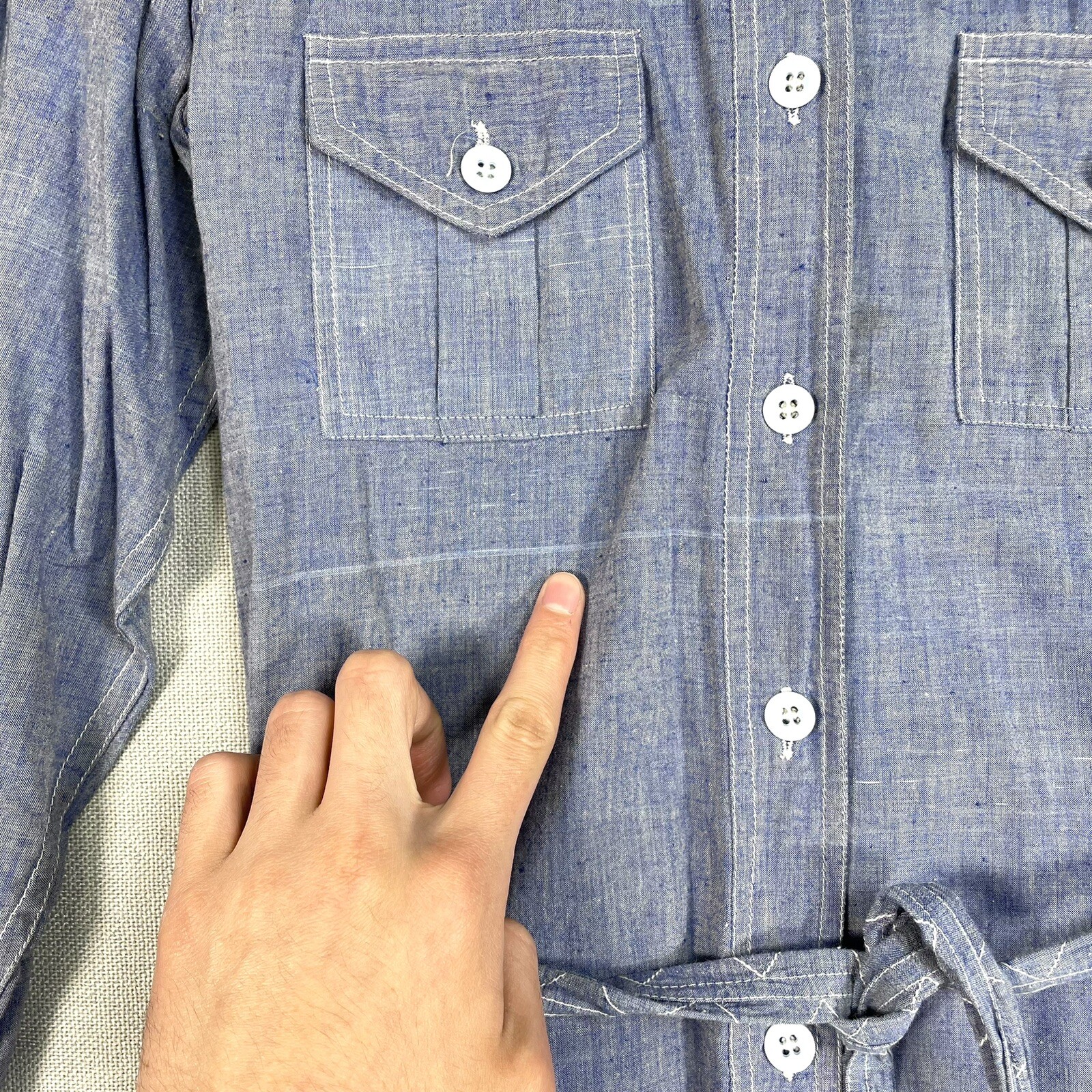 VINTAGE 60s 70s Denim Shirt Size Small Womens Made in India Boho Hippy J23