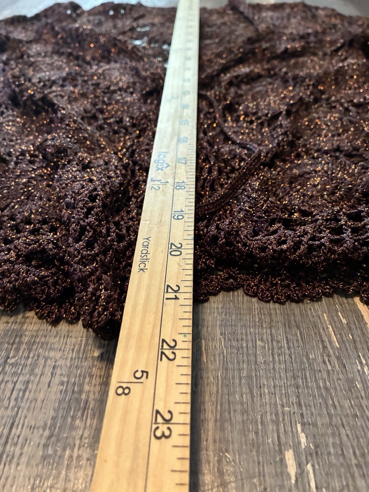 Women’s VTG Copper Brown Crocheted Cardigan Top Small Petite Boho Rodeo