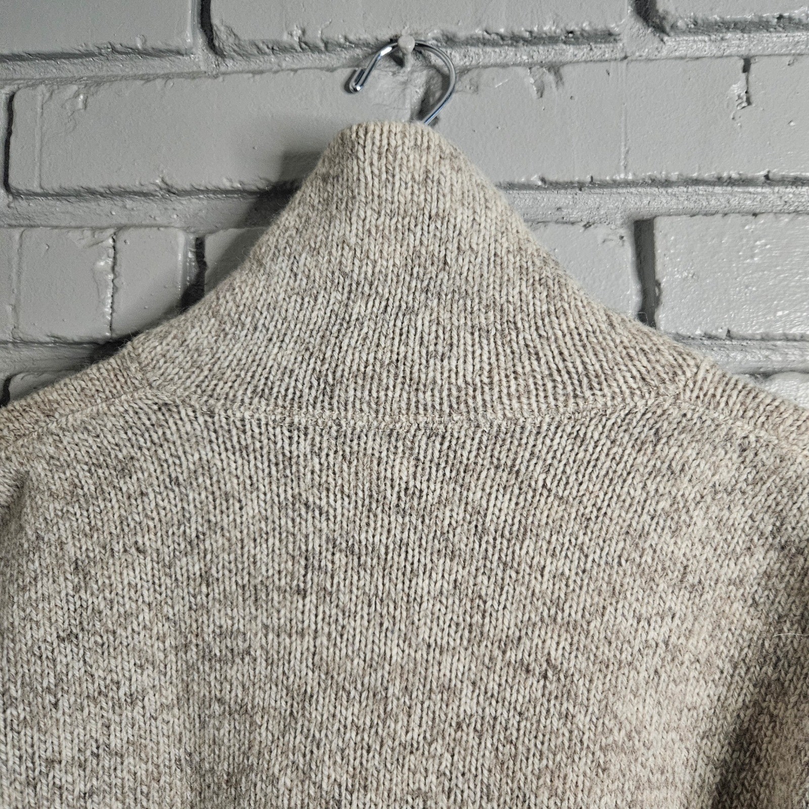 LL Bean Vintage Wool Shawl Collar Sweater Womens XL Oatmeal Tan USA 4669