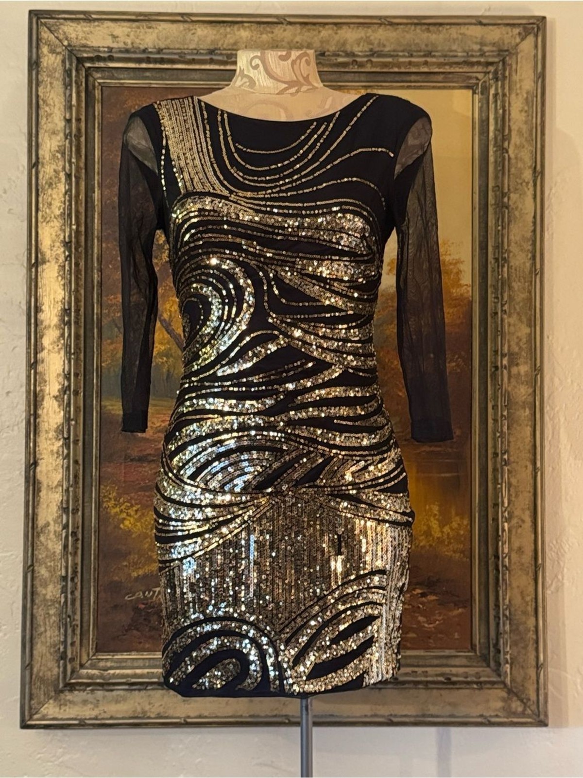 bebe 00s Y2K Black and Gold Sequin Mini Cocktail Dress – XS