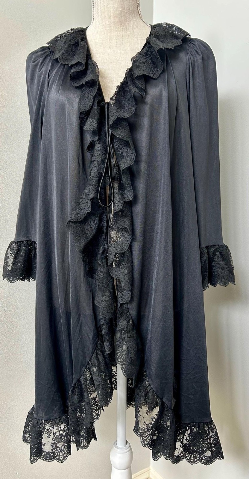 RARE Vintage 1960s Black Sheer Negligee Robe, Claire Sandra for Lucie Ann, Gown